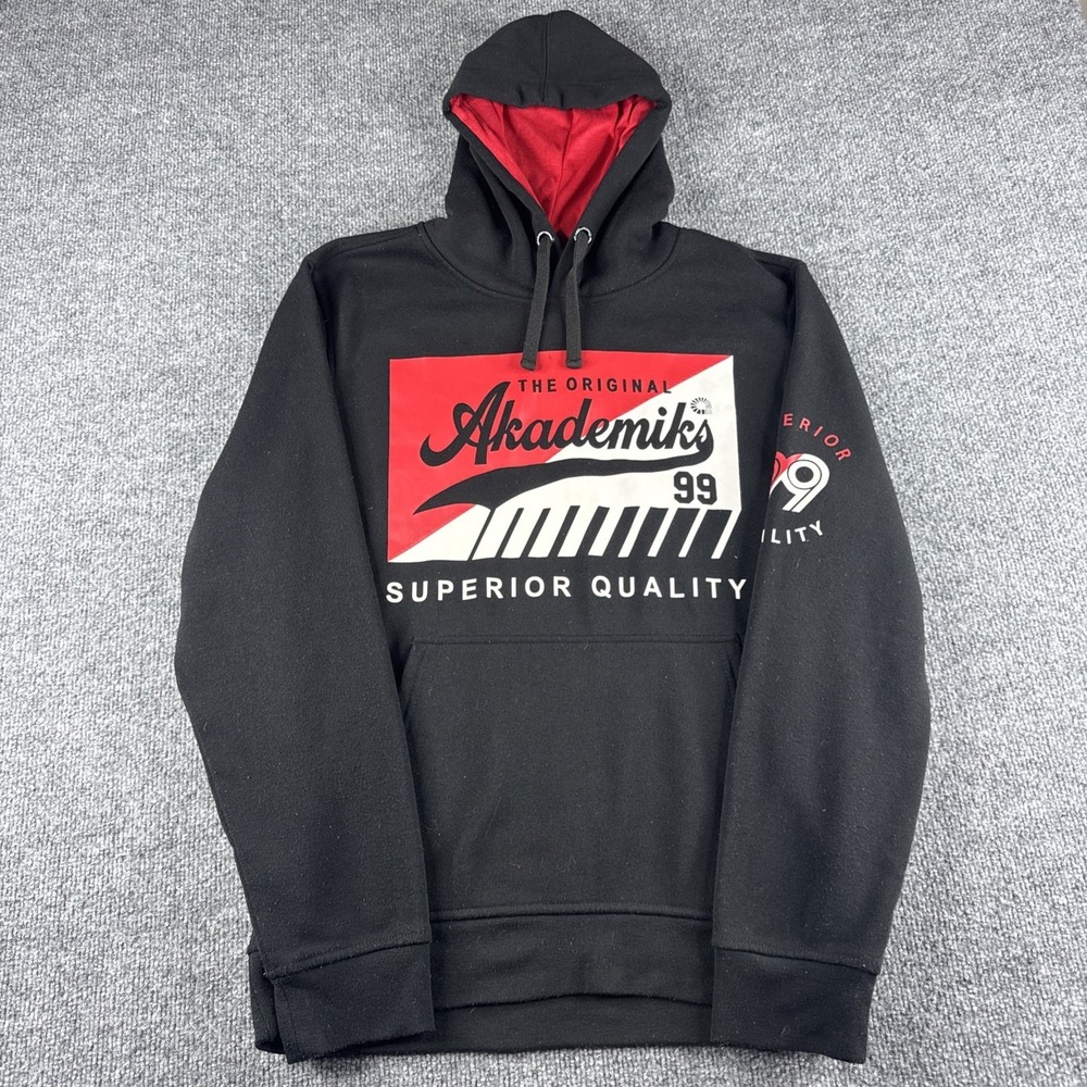 VINTAGE‎ Akademiks Hoodie Mens M Black Pullover Sweatshirt Graphic Logo Y2K